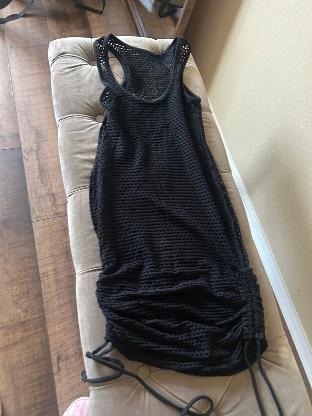 Black Mesh Racerback Drawstring Dress - Picture 4 of 4